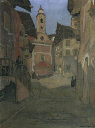 Vinzenz Gorgon, Motiv aus Brixen, 1916, Tempera auf Leinwand auf Malpappe, 65,5 x 50 cm, Belved ...
