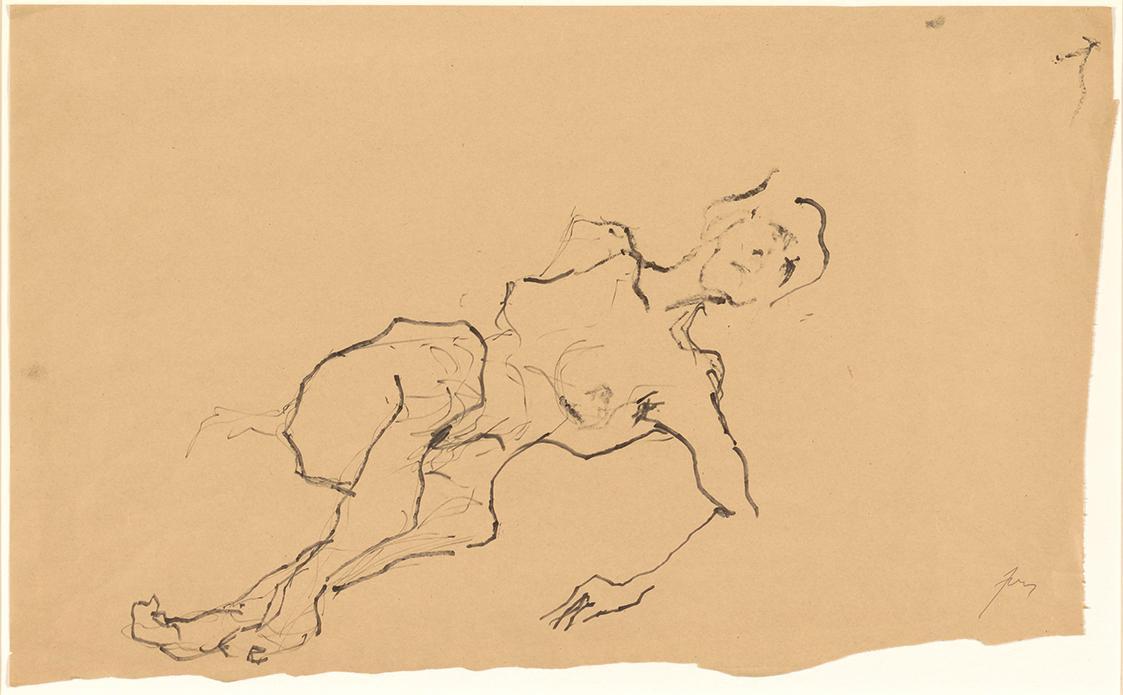Herwig Zens, Liegender Akt, 1963, Filzschreiber auf Packpapier, 30 × 48 cm, Schenkung Sammlung  ...