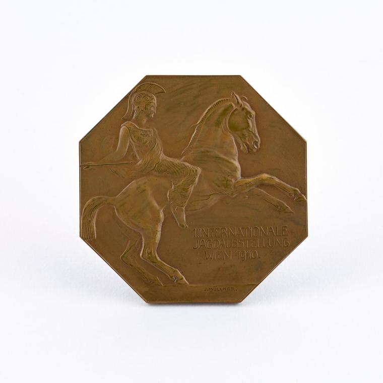 Josef Müllner, Medaille 1. Internationale Jagdausstellung Wien 1910, 1910, Medaille und Schatul ...