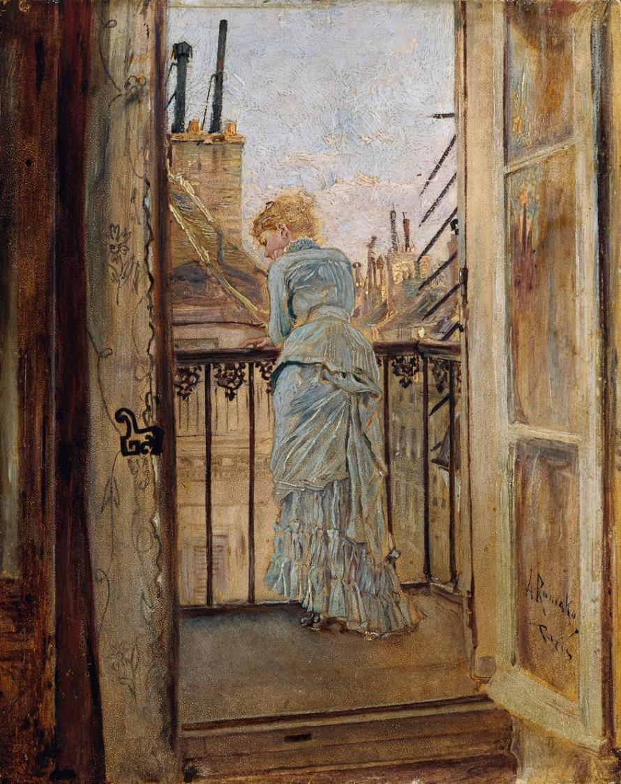 Anton Romako, Auf dem Balkon, 1878, Öl auf Holz, 24 x 20 cm, Belvedere, Wien, Inv.-Nr. 1424