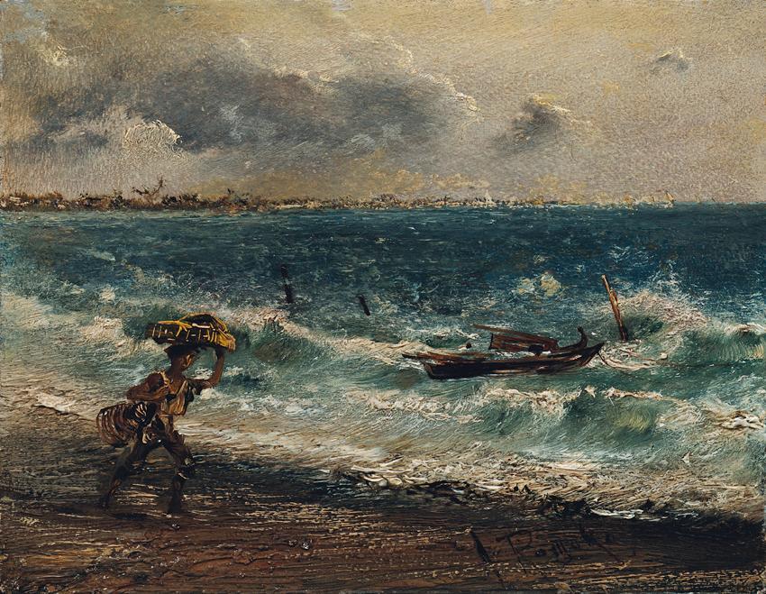 Anton Romako, Fischerknabe am Meeresstrand, um 1875, Öl auf Holz, 14 x 18 cm, Belvedere, Wien,  ...