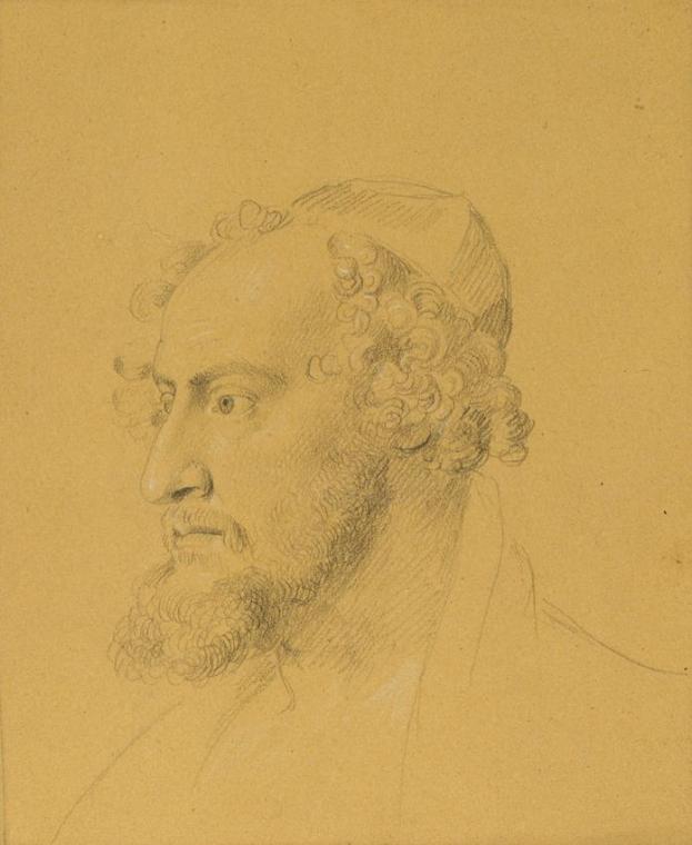 Johann Peter Krafft, Kopfstudie eines Bärtigen, Bleistift auf Papier, weiß gehöht, 18 x 14,5 cm ...
