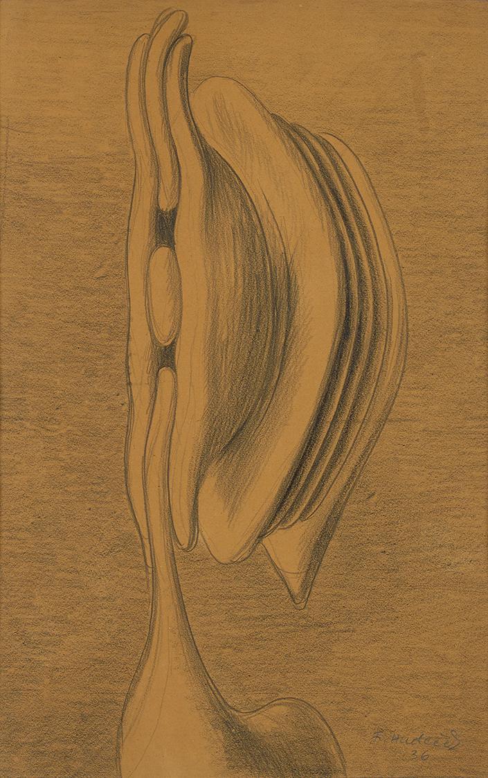František Hudeček, Kopf, 1936, Kreide auf Papier, 43 × 27 cm, Dauerleihgabe Sammlung Rotter, Be ...