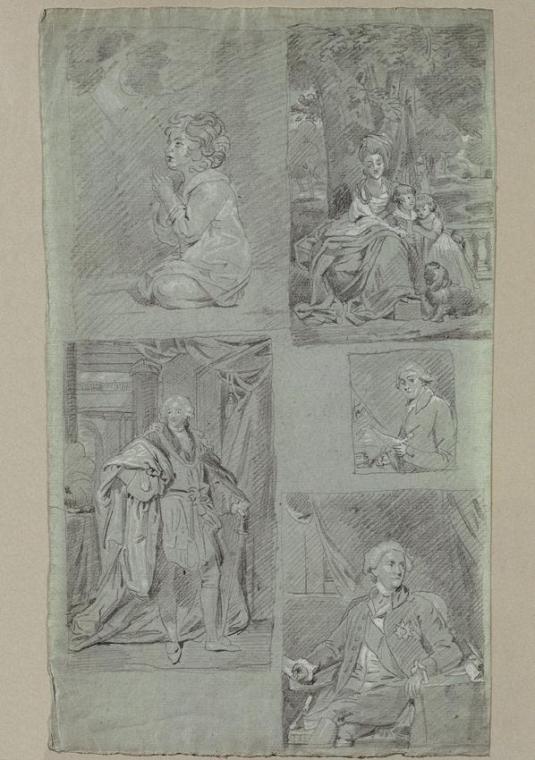 Johann Peter Krafft, 5 Bildnisstudien, undatiert, Bleistift auf Tonpapier, 37 × 22 cm, Belveder ...