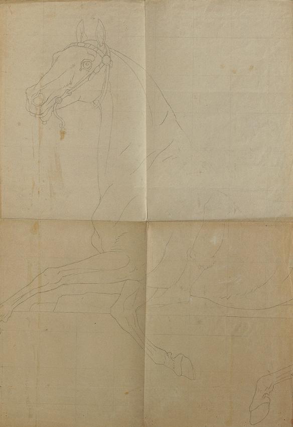Johann Peter Krafft, Konturzeichnung zu "Rüdiger und Angelika", um 1842–1843, 83 x 56,5 cm, Bel ...