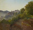 Friedrich Loos, Blick vom Salzburger Mönchsberg auf die Festung Hohensalzburg (Detail), um 1830 ...