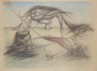 František Janoušek, Der Fischfang, 1935, Bleistift, Buntstift auf Papier, 54 × 73,5 cm, Dauerle ...