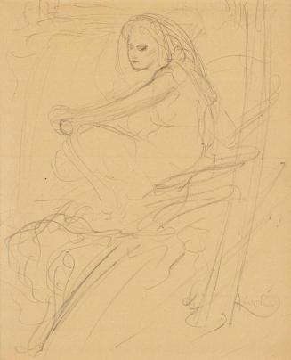 František Kupka, Sitzendes Mädchen, 1905, Bleistift auf Papier, 20 × 16 cm, Dauerleihgabe Samml ...