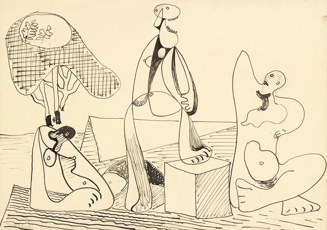 Alois Wachsman, Figurale Komposition, 1932, Tusche über Bleistift auf Papier, 21 × 29,5 cm, Dau ...
