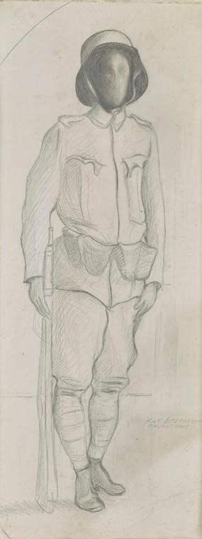 Kurt Hüpfner, K.u.K. Infanterist (Vater des Künstlers), um 1972, Bleistift auf Papier, 66 × 26, ...