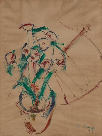 Herbert Boeckl, Blumenstock, 1919, Fettstift, Wasserfarben und Öl auf Papier, 48 × 36 cm, Dauer ...