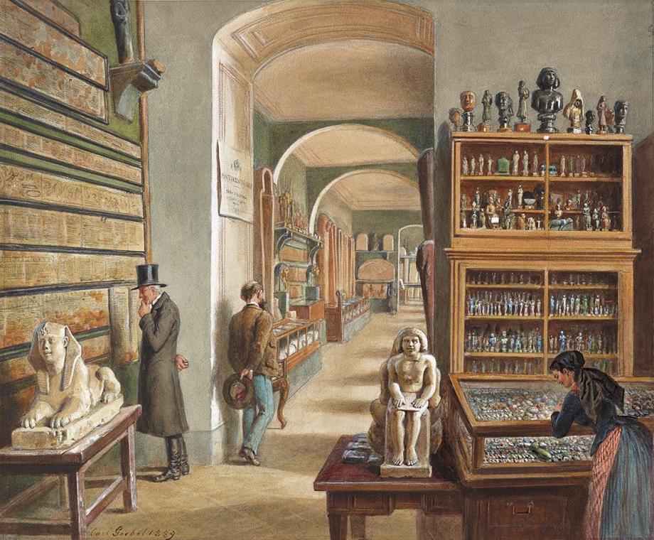 Carl Goebel, Das zweite Kabinett der ägyptischen Sammlung, 1889, Aquarell auf Papier, 41,7 × 50 ...