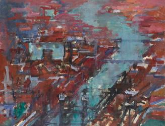 Gerhart Frankl, London mit Themse und Tower Bridge I, 1961–1962, Tempera und Öl auf Leinwand, 6 ...
