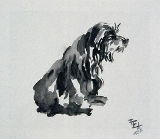 Fritzi Ecker-Houdek, Sitzender Hund, 1956, Wasserfarbe auf Papier, 11 x 12,5 cm, Belvedere, Wie ...
