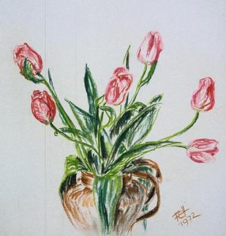Fritzi Ecker-Houdek, Tulpen in Vase, 1972, Wasserfarbe auf Papier, 51,5 x 49 cm, Belvedere, Wie ...