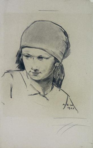 August Eduard Wenzel, Mädchen mit Kopftuch, 1933, Kohle auf Papier, 51 x 32 cm, Belvedere, Wien ...