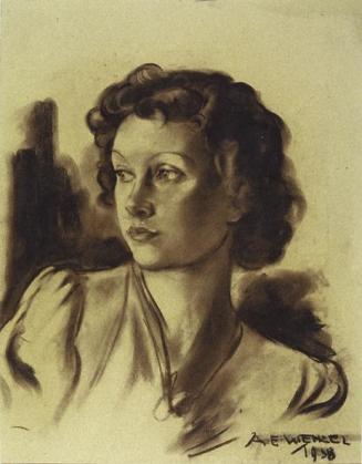 August Eduard Wenzel, Dame mit Puffärmeln, 1938, Kreide in Braun auf Papier, 55 x 43 cm, Belved ...