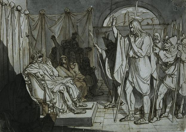 Unbekannter Künstler, Johannes der Täufer vor Herodes, Anfang 19. Jahrhundert, Feder, Tusche, b ...