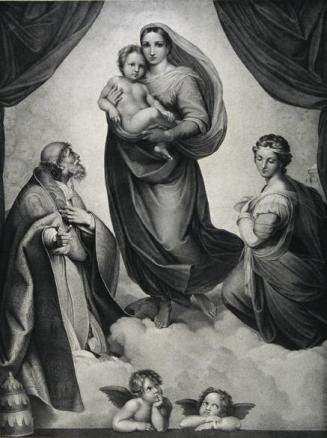 Carl Heindel nach Raffael da Urbino, Die Sixtinische Madonna, Lithographie, Blattmaße: 63,6 × 4 ...