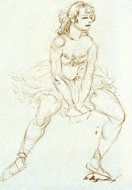 Karl Hoffmann, Ballettmädchen, 1953, Feder auf Papier, 38 x 27,5 cm, Belvedere, Wien, Inv.-Nr.  ...