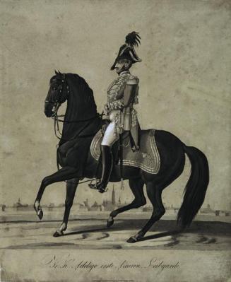 Unbekannter Künstler, Arcièrenleibgardist zu Pferd, 19. Jahrhundert, Kolorierte Lithographie, 4 ...