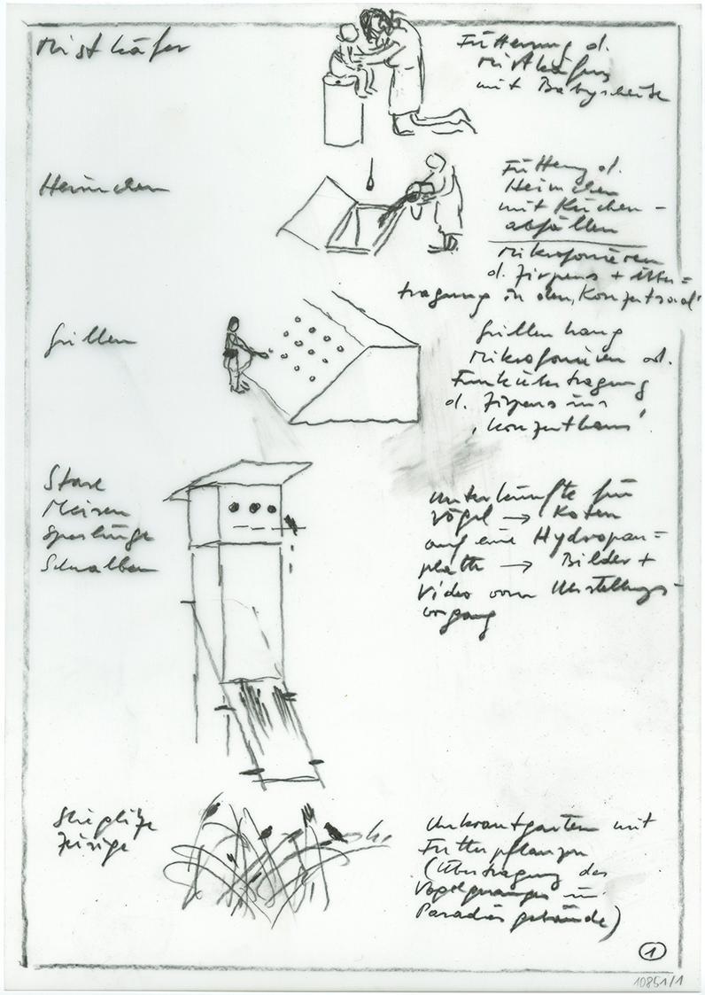Cornelius Kolig, Entwurfskizze, 2003, Bleistift auf Polyesterfolie, 29,8 × 20,9 cm, Belvedere,  ...