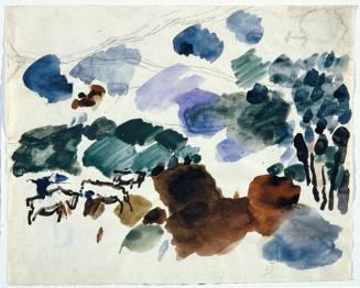 Gustav Hessing, Landschaft, 1963, Deckfarben auf Papier, 26 x 32 cm, Belvedere, Wien, Inv.-Nr.  ...