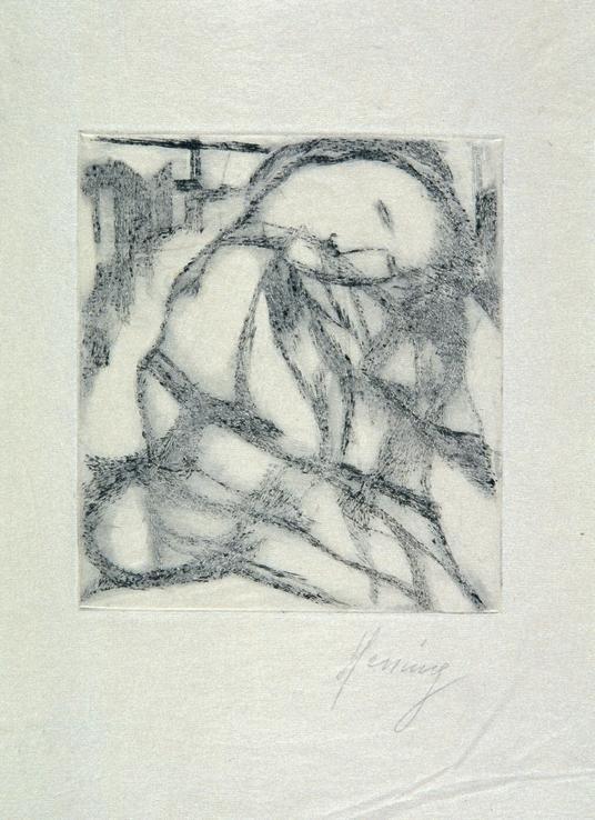 Gustav Hessing, Spiegelbild, 1965, Radierung, 15 x 13,7 cm, Belvedere, Wien, Inv.-Nr. 8926