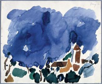 Gustav Hessing, Landschaft unter blauem Himmel, 1960, Deckfarben auf Papier, Belvedere, Wien, I ...
