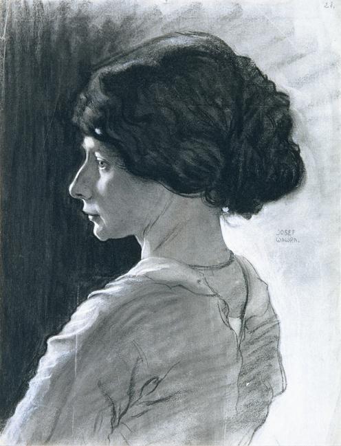 Josef Wawra, Mädchenkopf, um 1920, Schwarze Kreide, weiß gehöht auf Papier, 50,5 x 39 cm, Belve ...