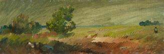 Wilhelm Busch, Niedersächsische Landschaft, um 1885/1890, Öl auf Papier auf Karton, 9,8 x 29,5  ...
