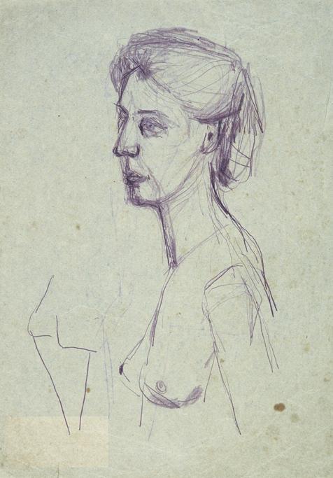 Otto Eder, Damenbildnis im Profil, 1945/1955, Buntstift auf Papier, 43 x 30 cm, Belvedere, Wien ...
