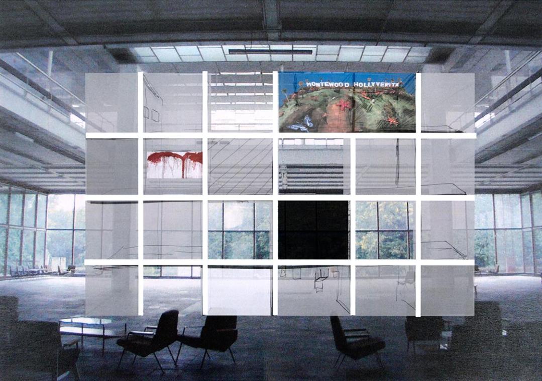 Esther Stocker, Entwurf zum Display für die Ausstellung: Utopie Gesamtkunstwerk, 2011, Farbkopi ...