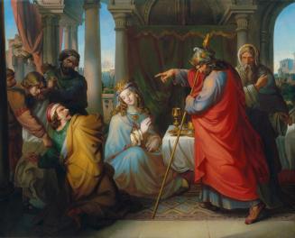 Anton Petter, König Ahasver verurteilt Haman zum Tode, 1835, Öl auf Leinwand, 128 x 159 cm, Bel ...