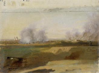 Johann Peter Krafft, Landschaftsstudie mit brennenden Dörfern im Hintergrund, 1830/1840, Öl auf ...