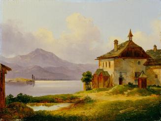 Edmund Mahlknecht, Haus am See (Salzkammergut), Öl auf Holz, 15 x 20,5 cm, Belvedere, Wien, Inv ...