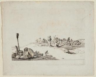 Johann Christian Brand, Landschaft mit Landleuten, Radierung, Plattenmaße: 17,5 x 22,8 cm, Belv ...