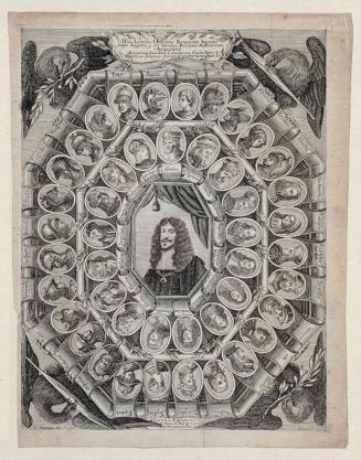 Christian Dittmann, Kaiser Leopold I. im Kreis seiner Ahnen, Kupferstich, 37,3 x 28,2 cm, Belve ...