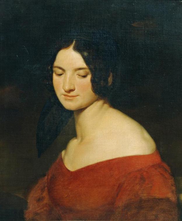 Joseph Hasslwander, Dame in indischrotem Kleid, Öl auf Leinwand, 67 x 57 cm, Belvedere, Wien, I ...