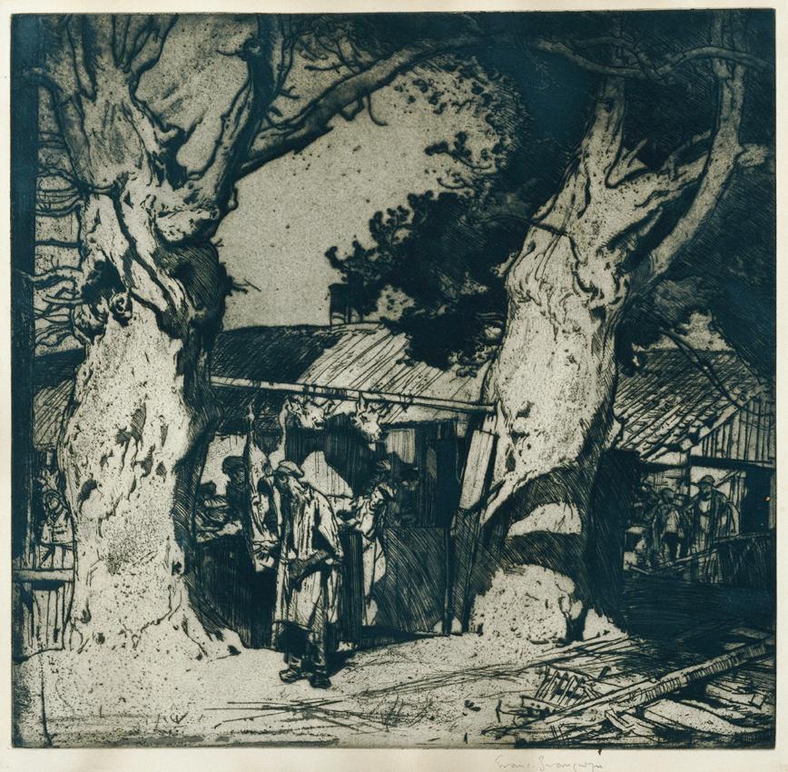 Frank Brangwyn, Der Fleischerladen, vor 1909, Radierung, 54 x 54 cm, Belvedere, Wien, Inv.-Nr.  ...