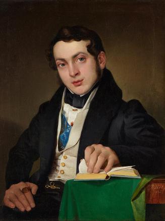 Eduard Ritter, Sitzender junger Mann in schwarzem Rock, 1835, Öl auf Leinwand, 38,5 x 30 cm, Be ...
