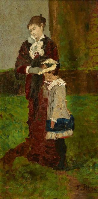 Tina Blau, Dame mit Kind, 1881, Öl auf Holz, 41,5 x 20,5 cm, Belvedere, Wien, Inv.-Nr. 5881