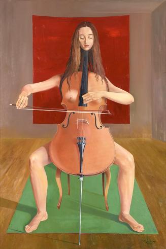 Kurt Regschek, Das Cellomädchen, 1990, Öl auf Leinwand, 135 × 90 cm, Belvedere, Wien, Inv.-Nr.  ...