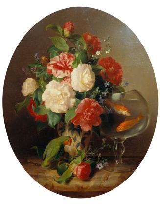 Josef Lauer, Blumenstück mit Goldfischglas, Öl auf Holz, 66 x 53 cm, Belvedere, Wien, Inv.-Nr.  ...