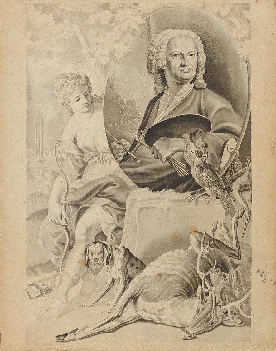 Johann Georg Bergmüller, Frontispiz, 18. Jahrhundert, Aquarell-Grisaille auf Papier, 41,3 × 32, ...