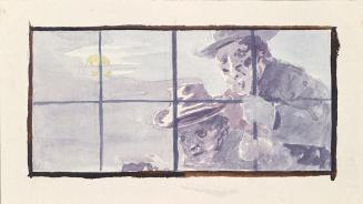 Nächtliche Szene mit zwei Männern vor vergittertem Fenster. Studie, um 1910, Aquarell auf Papie ...
