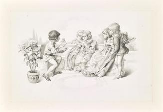 Carl Fröschl, Kinder, in mittelalterlichem Kostüm einem Sänger lauschend, um 1900, Lichtdruck,  ...