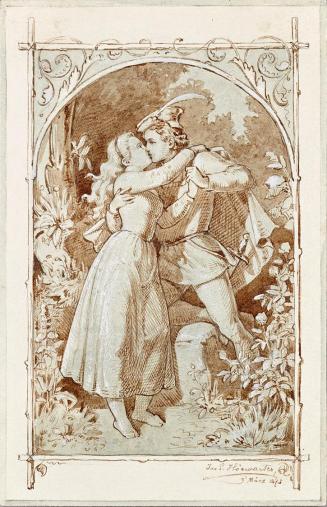 Joseph Eugen Hörwarter, Der Kuss, 1875, Tusche, weiß gehöht auf Papier, 14,5 × 9,3 cm, Belveder ...