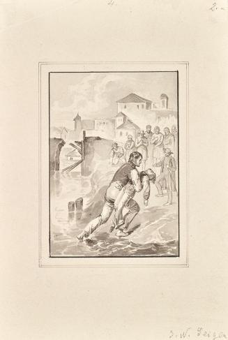 Peter Johann Nepomuk Geiger, Bergung eines ertrunkenen Knaben, um 1850/1860, Aquarell-Grisaille ...