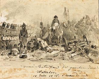 Auguste Raffet, Napoleon bei der Schlach von Waterloo, um 1830, Tusche und Bleistift mit Weißhö ...